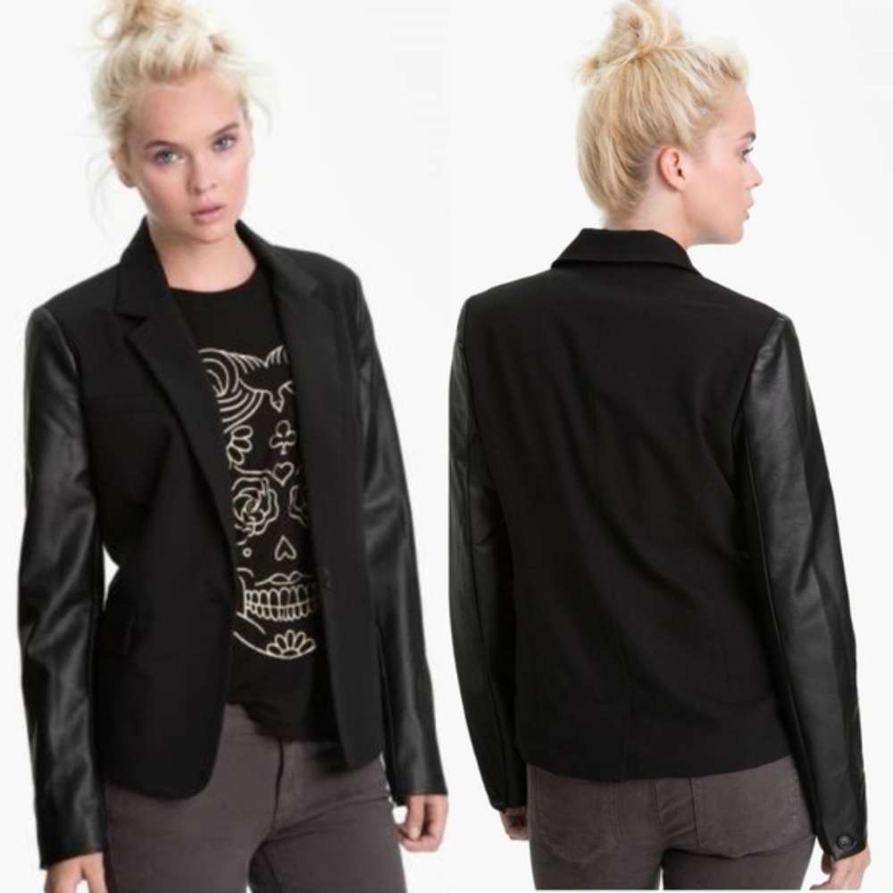 Sanctuary Faux Leather Sleeve IT Blazer Biker Chic